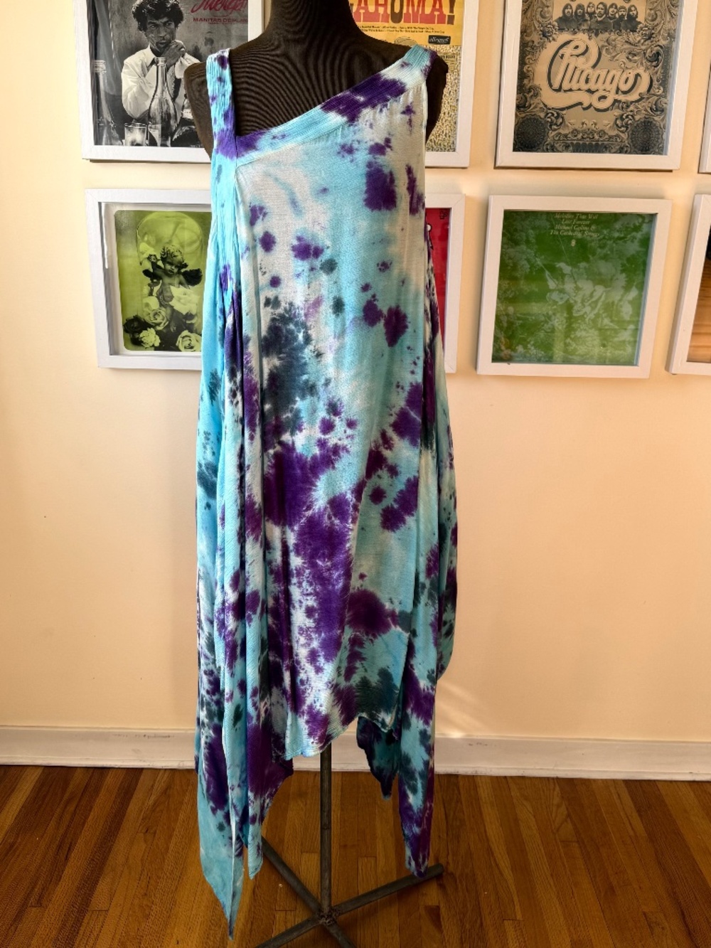 🌀 Y2K Aqua Purple Tie-Dye Handkerchief Maxi Dress – Fairy Grunge Boho Festival